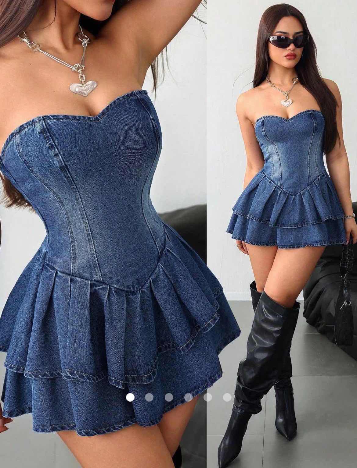 Pleated Denim Tube Dress // Blue