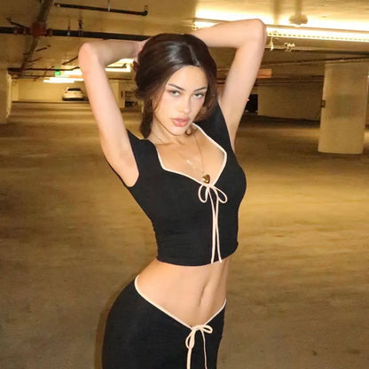 NEWME // Black Crop Top & Pants Set