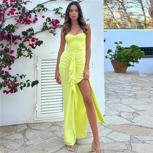 Ruched Maxi Dress // Neon