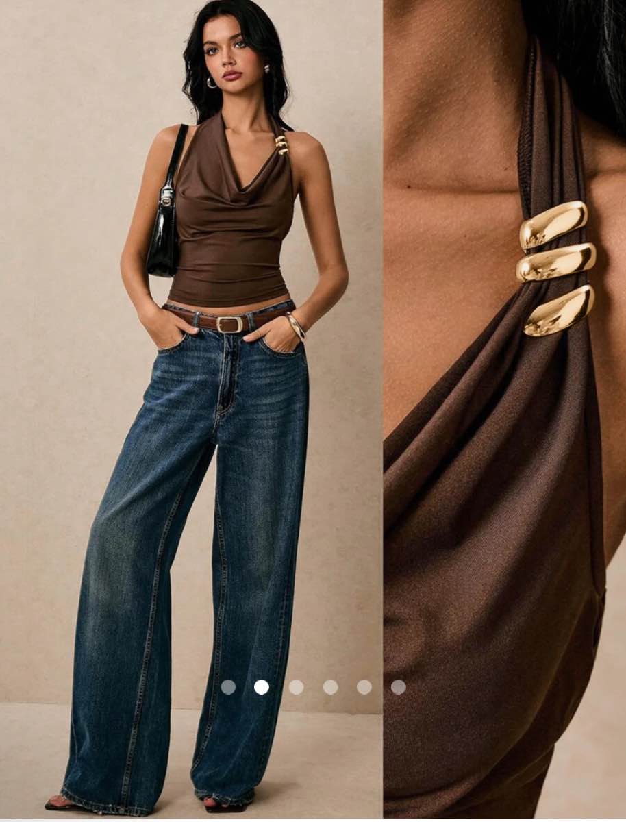Metallic Décor Halter Top // Brown