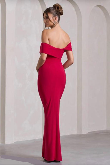 Off-Shoulder Bodycon Dress // Red