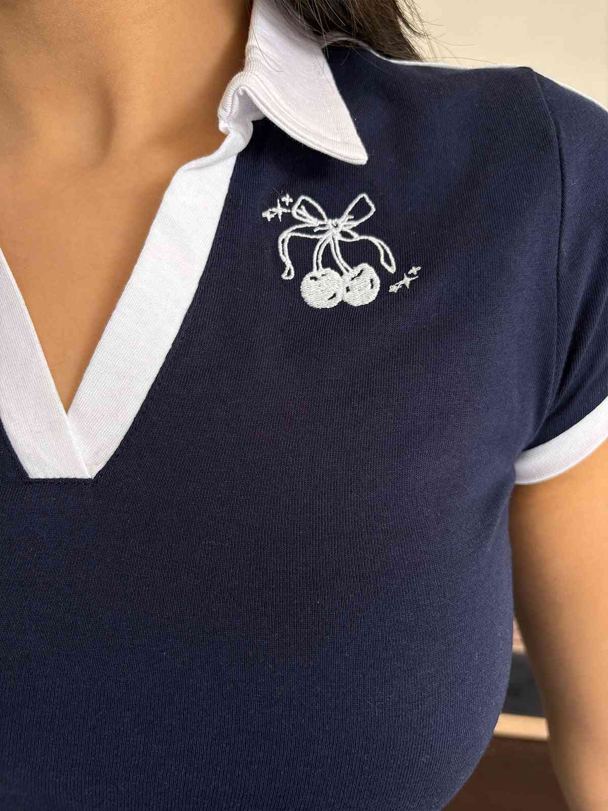 Detail Embroidered Polo Tee // Navy Contrast