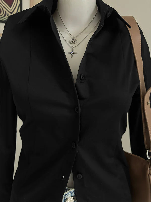 Flared Sleeve Y2K Fitted Shirt // Black