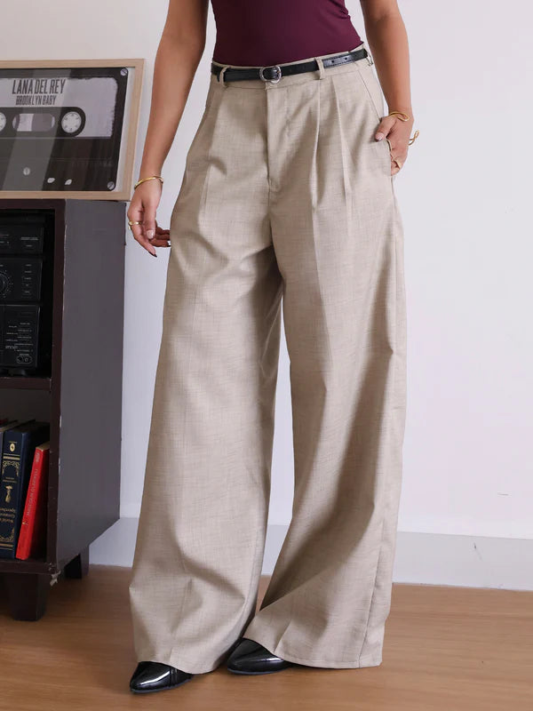 Belted Wide Leg Korean Pant // Walnut Brown