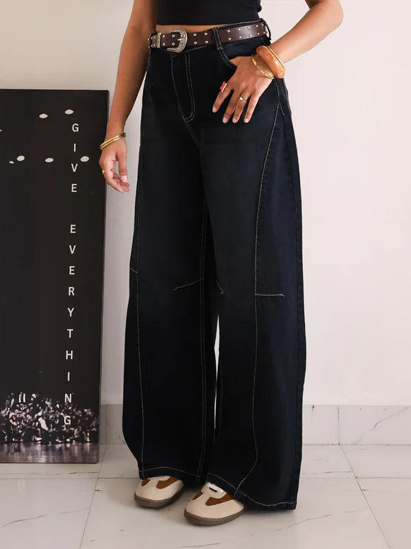 Panelled Wide Leg Jeans // Eclipse Black