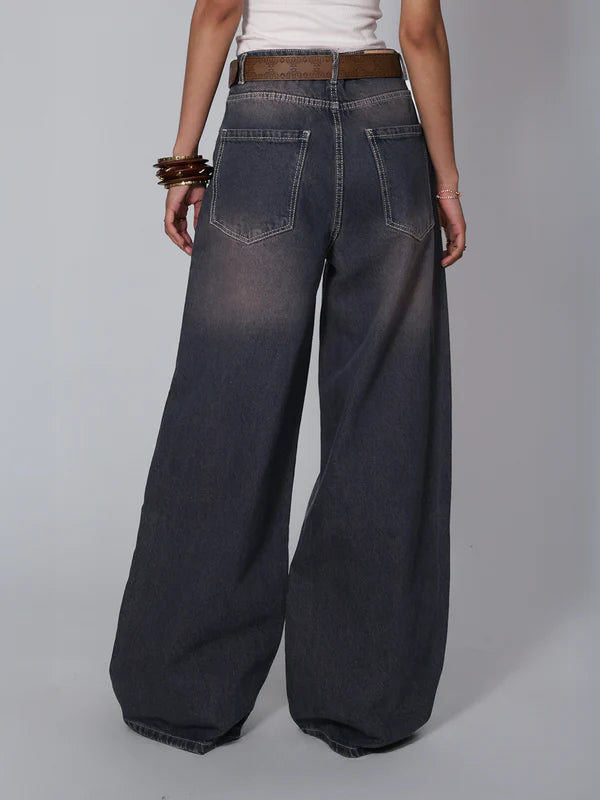 Washed Wide Leg Jeans // Burnt Blue