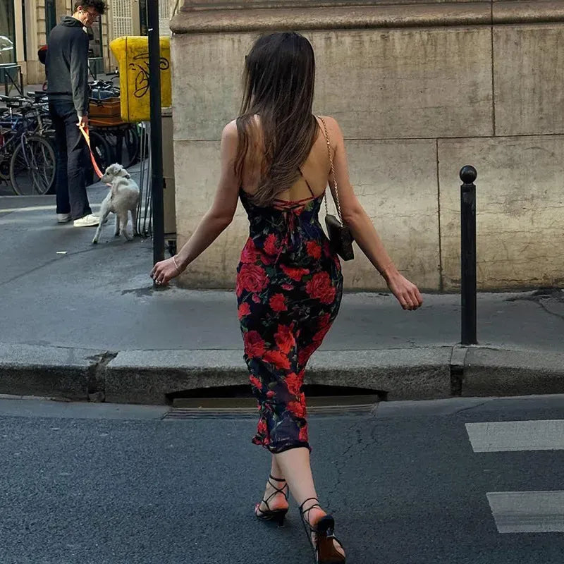 Red Rose Maxi Dress // Black