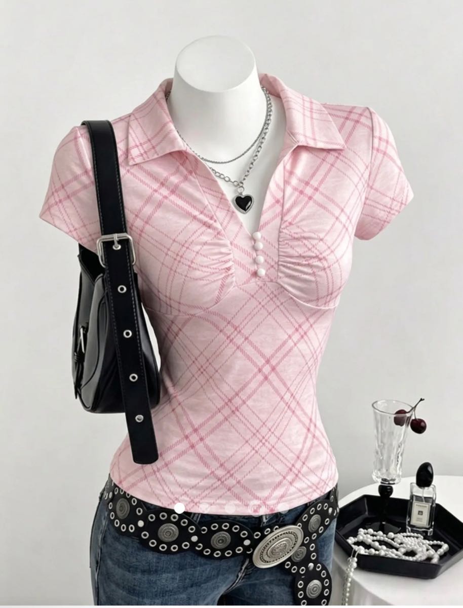 Gathered Half Placket T-Shirt // Pink