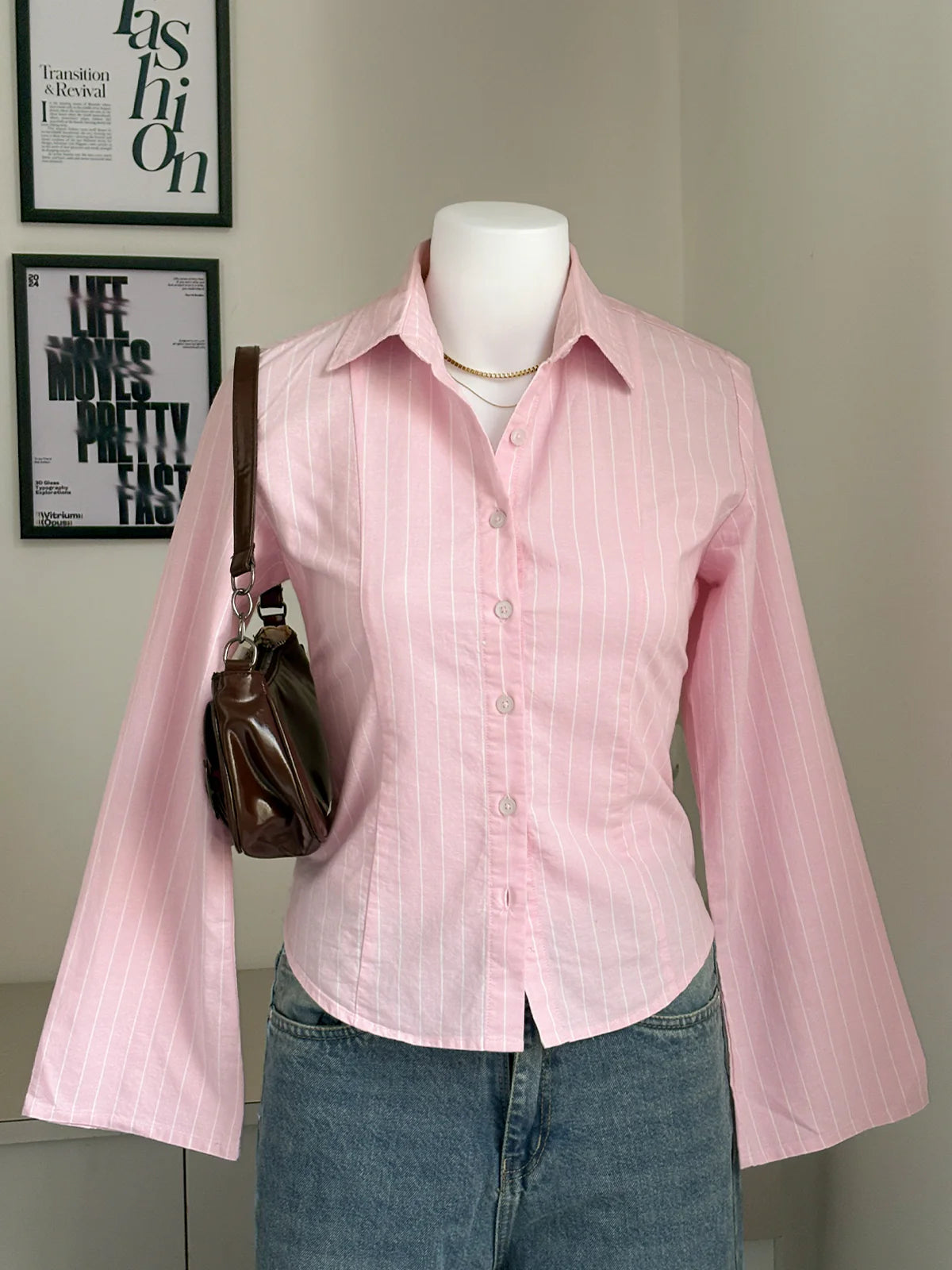 Soft Pink // Striped Flared Sleeve Shirt