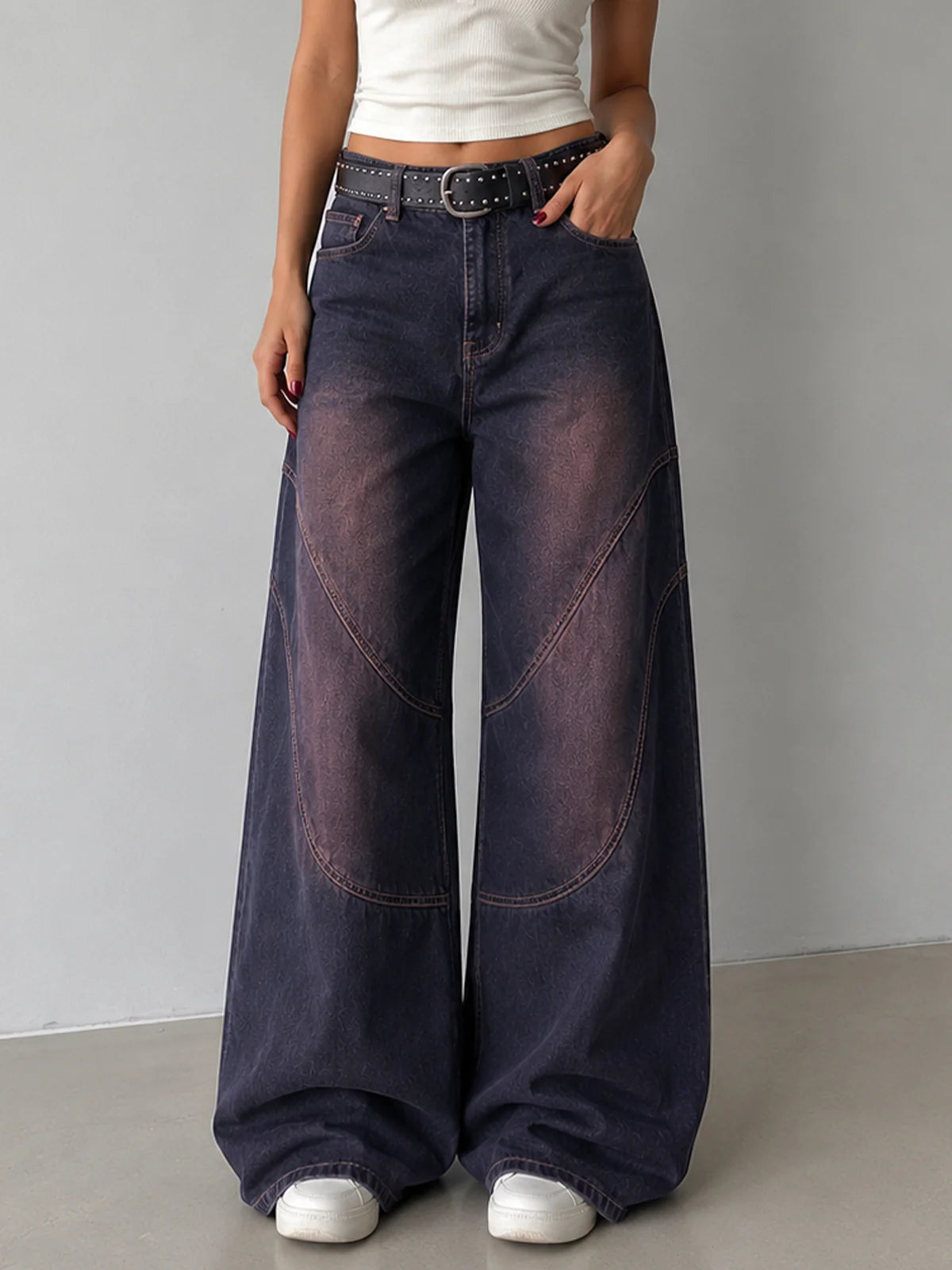 Graphite Blue // Tinted Panelled Wide Leg Jeans