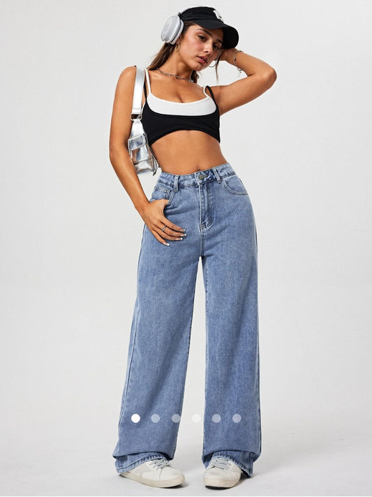 High Waist Straight Leg Jeans // Light Blue