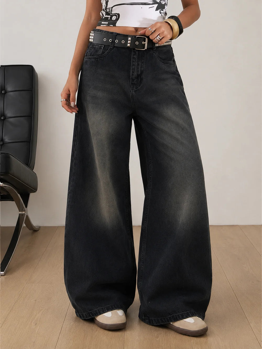 Grunge Black // Washed Ultra Wide Leg Jeans