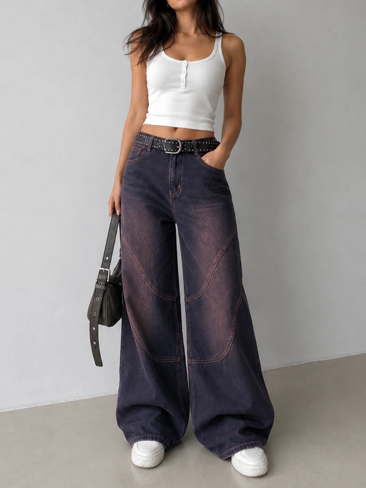 Graphite Blue // Tinted Panelled Wide Leg Jeans