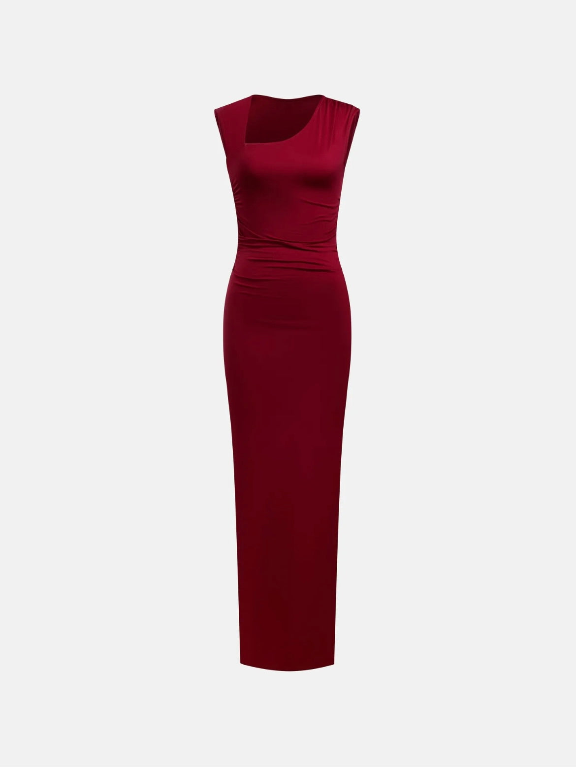 Asymmetric Neck Ruched Dress // Rich Red