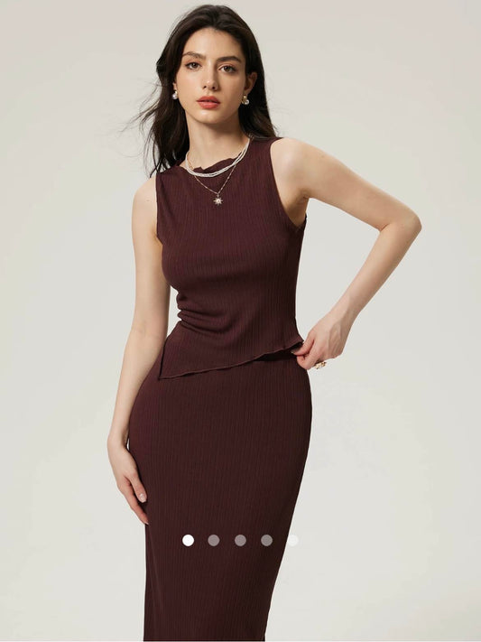 Asymmetrical Co-ord Set // Dark Brown