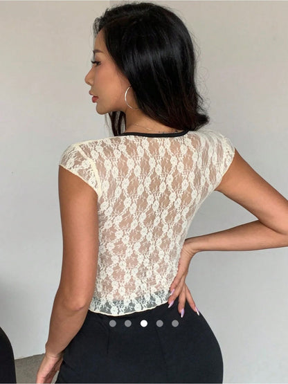 Lace Detailed Top // White & Cream
