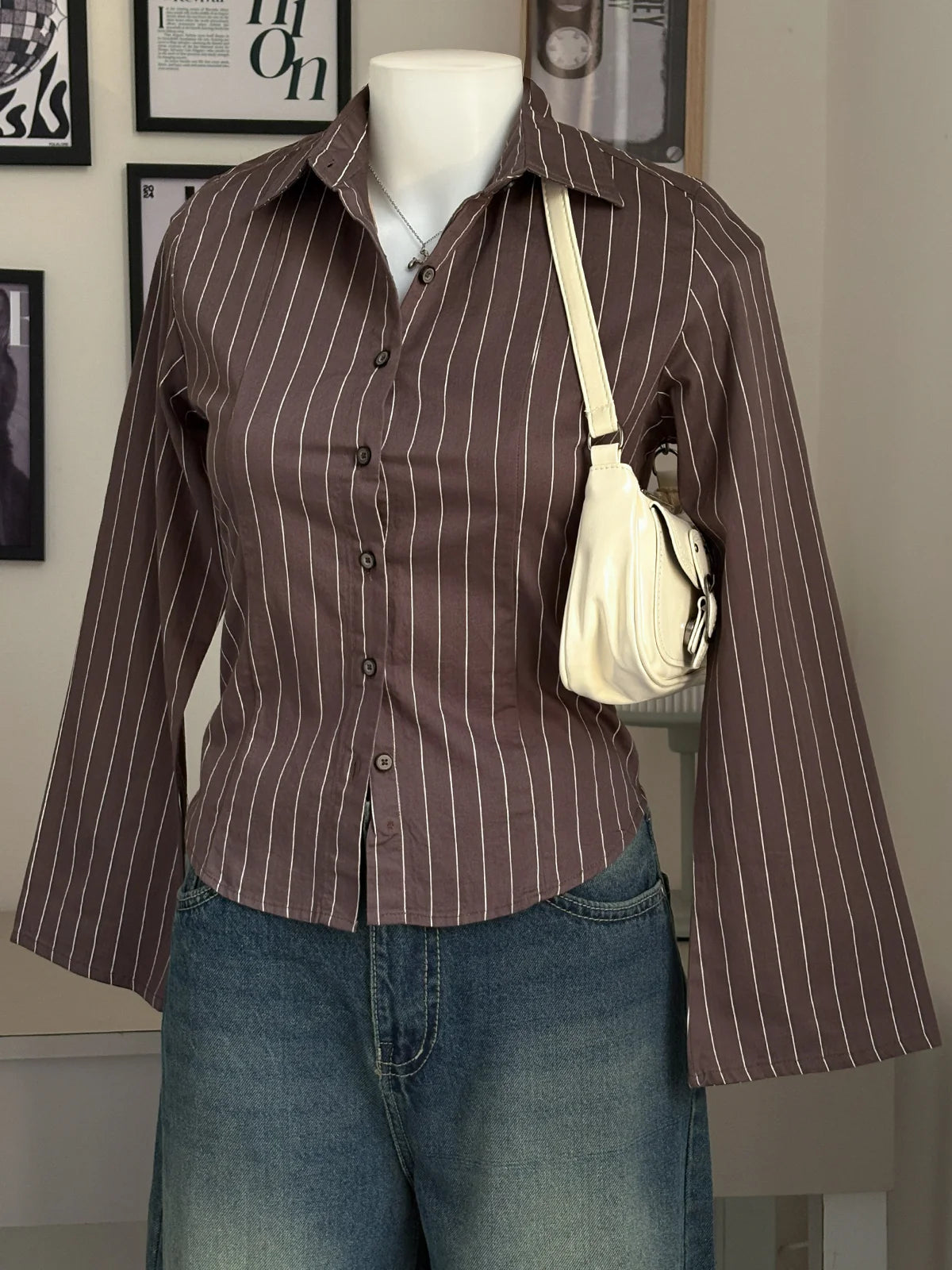 Cocoa Brown // Striped Flared Sleeve Shirt
