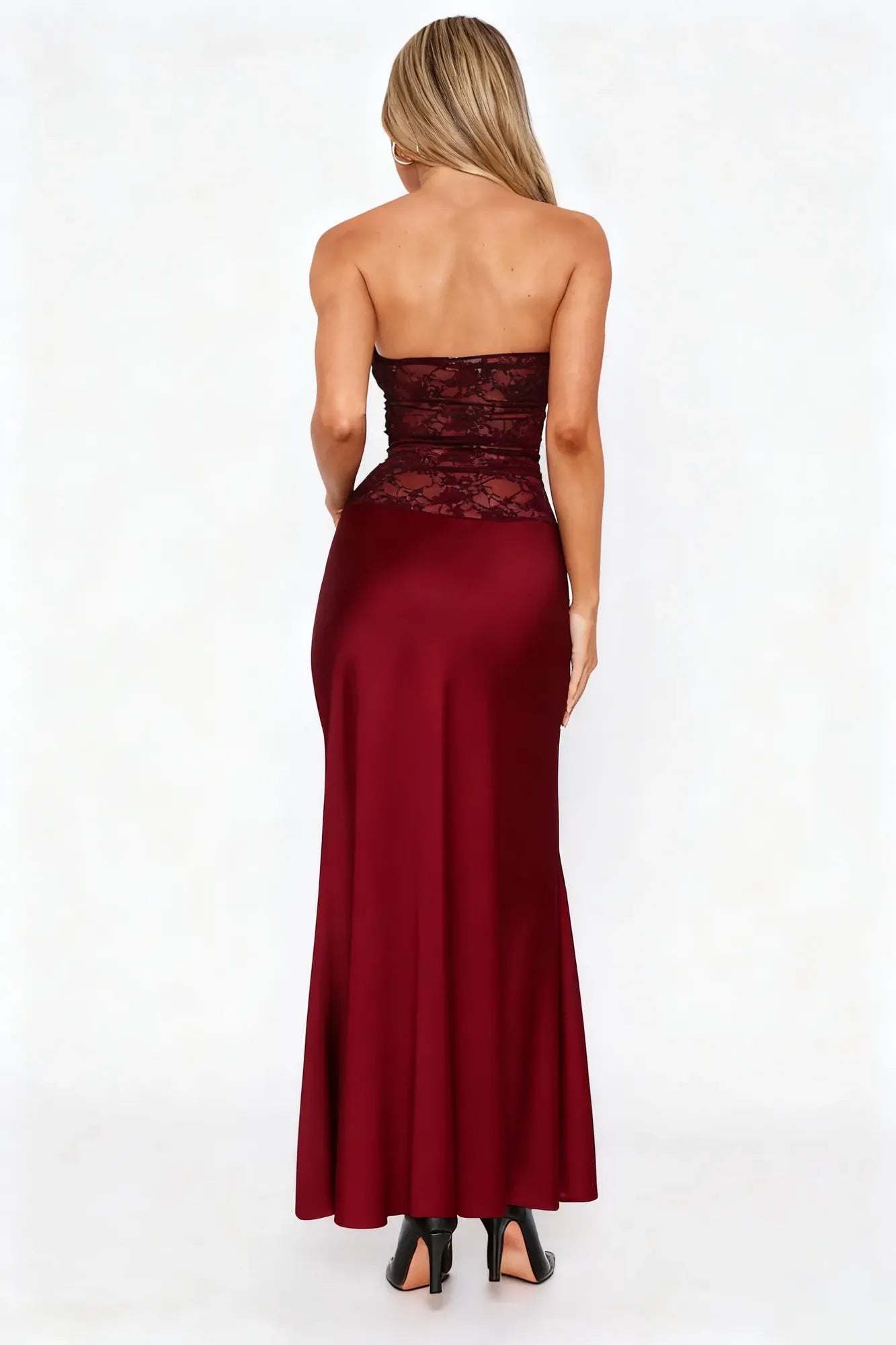 Tube Lace Maxi Dress // Burgundy