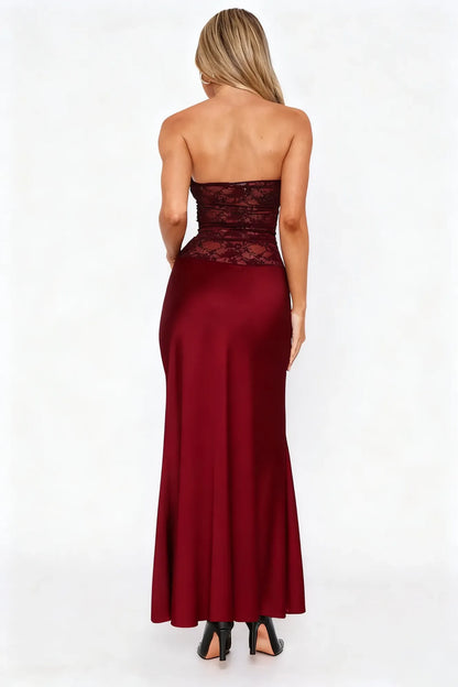 Tube Lace Maxi Dress // Burgundy