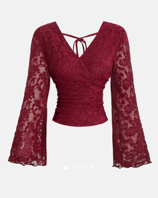 Lace Bell Sleeve Top // Burgundy