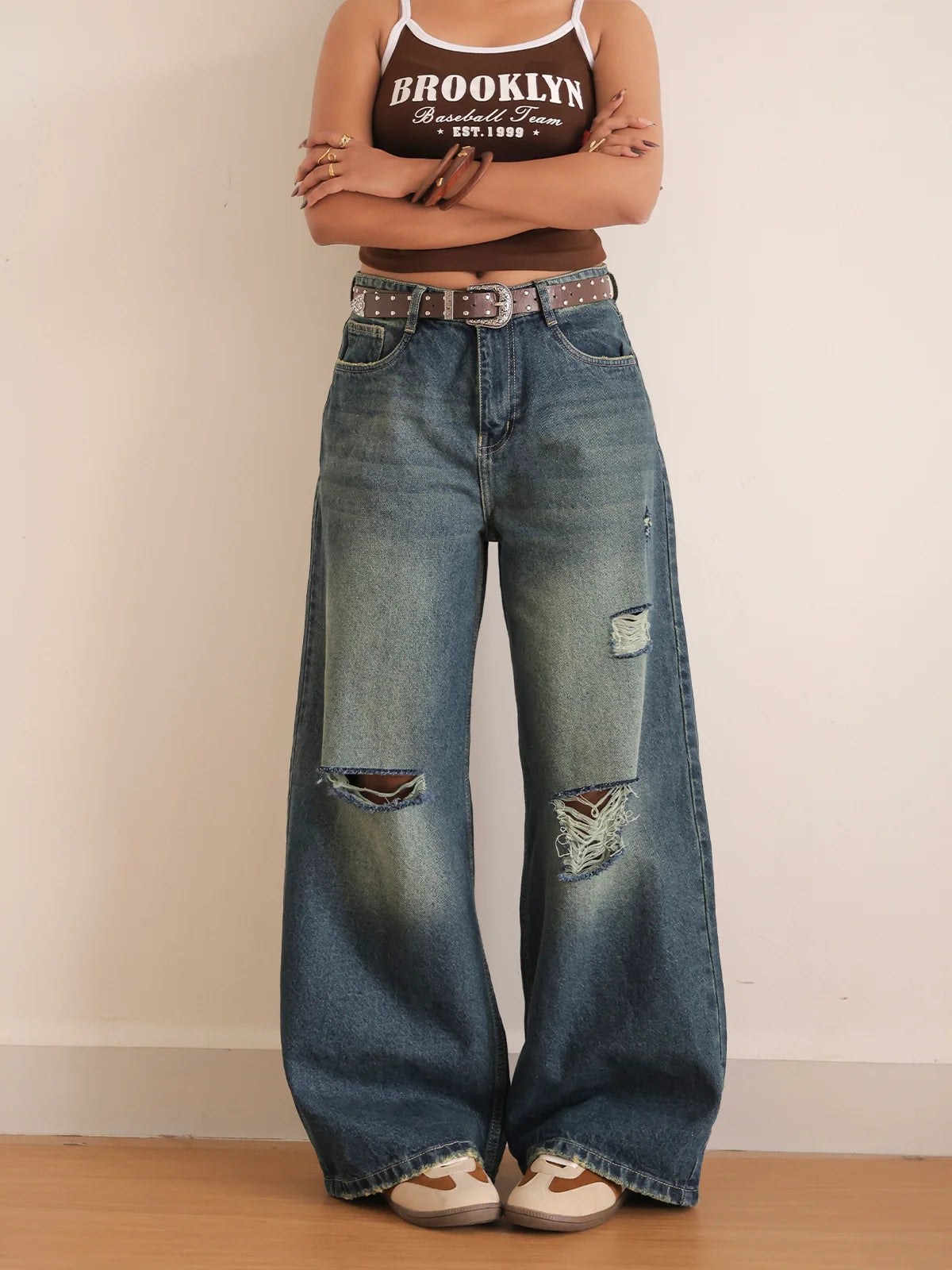 Northern Blue // Ripped Ultra Wide Leg Jeans