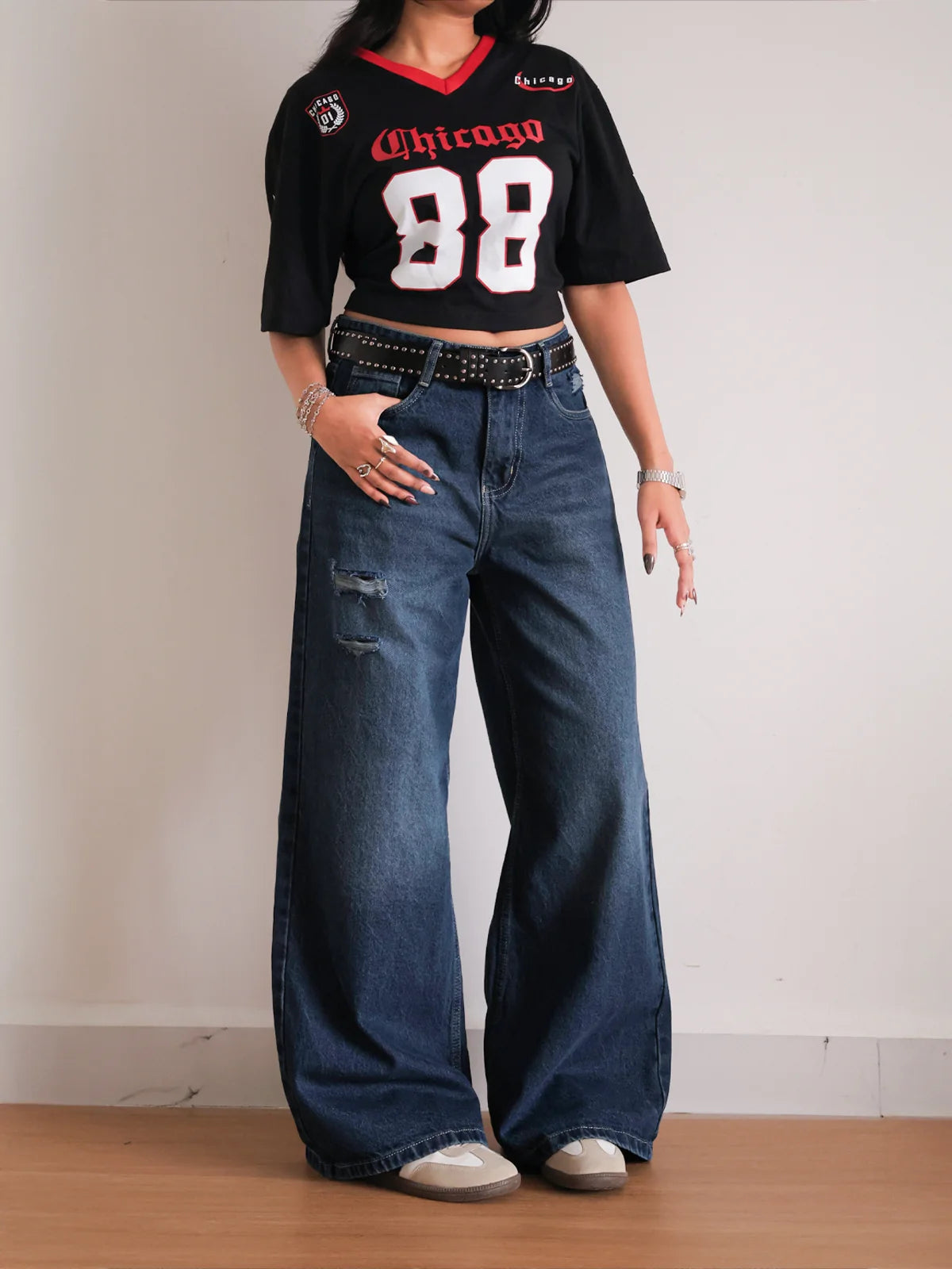 Deep Ocean Blue // Ripped Ultra Wide Leg Jeans
