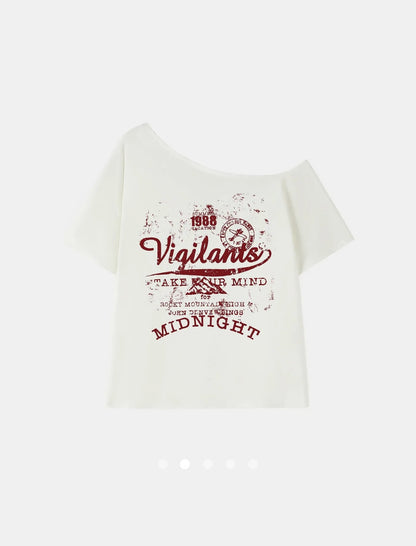 Y2K One Shoulder Tee // White-Red