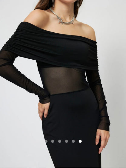 Off-Shoulder Sheer Dress // Black