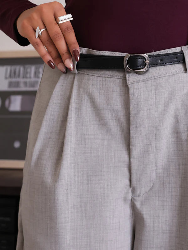 Belted Wide Leg Korean Pant // Oat Milk