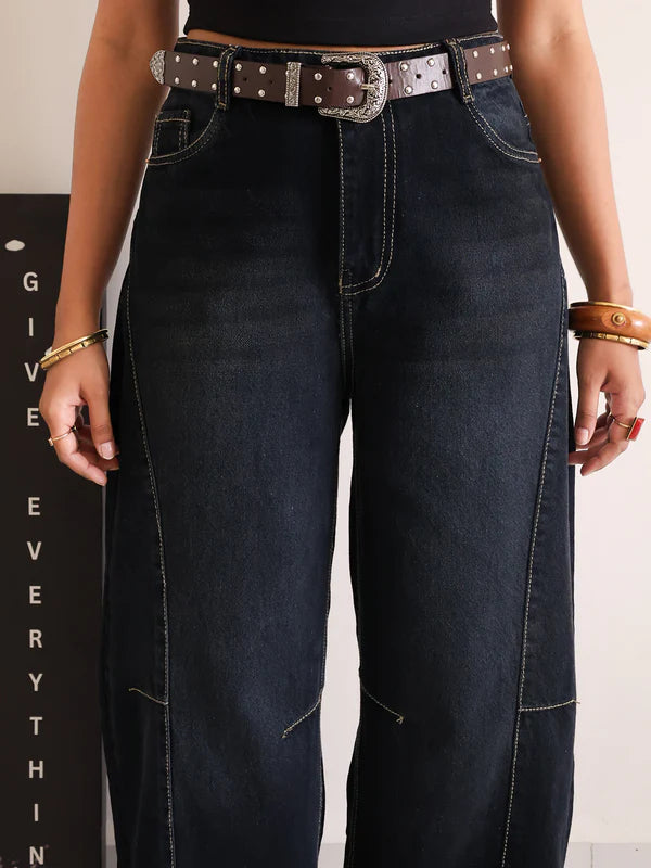 Panelled Wide Leg Jeans // Eclipse Black