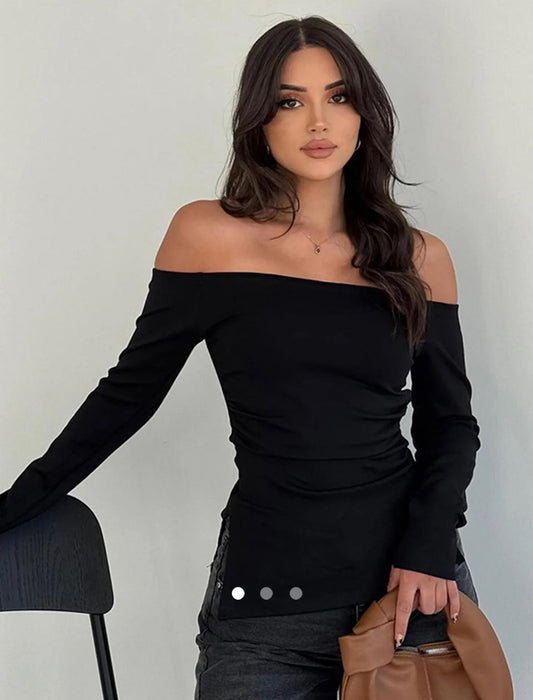 Off-S Full Sleeve Top (Thick Fabric) // Black