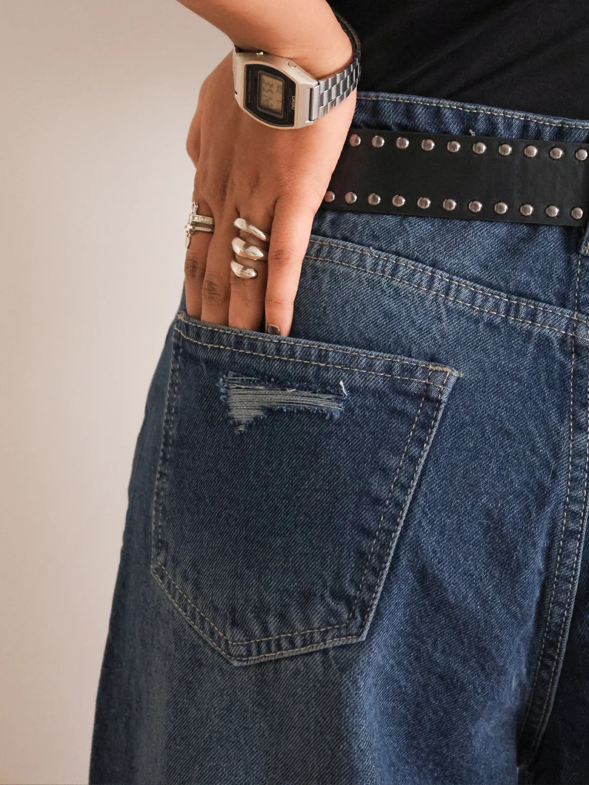 Deep Ocean Blue // Ripped Ultra Wide Leg Jeans