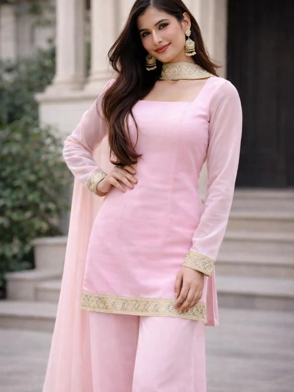 Blush Pink // 3pc Kurta Set with Palazzo & Dupatta