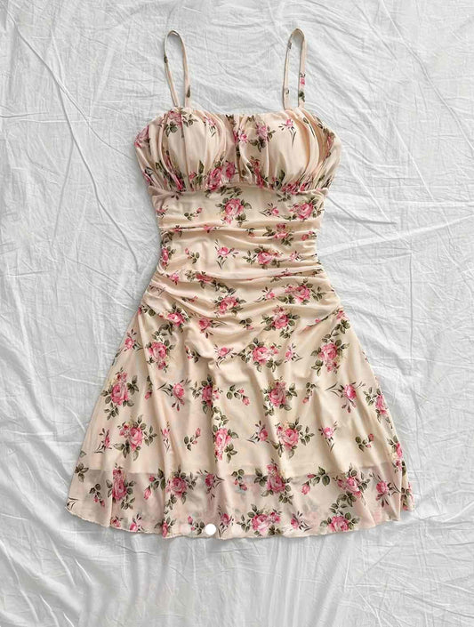 Printed Mini Dress // Beige
