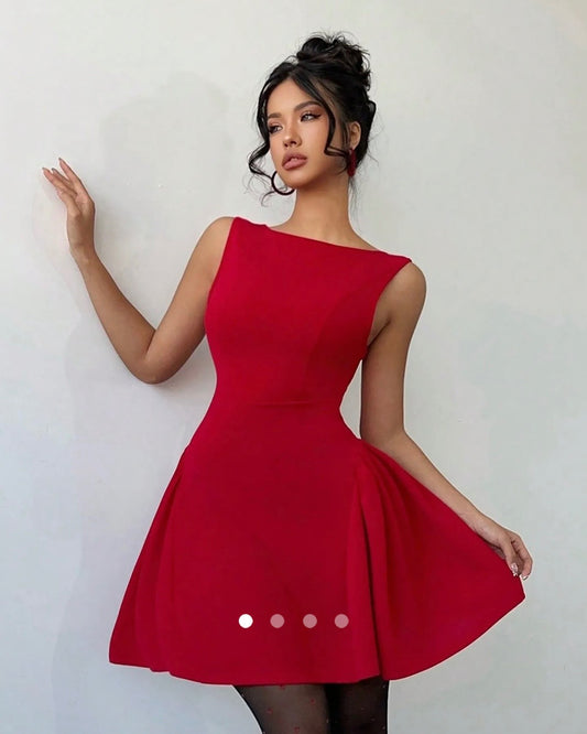 Boat Neck Dress // Red