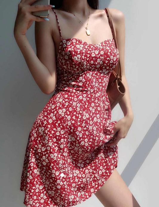 Printed A-Line Dress // Red