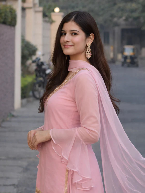 Baby Pink // 3pc Kurta Set with Palazzo & Dupatta