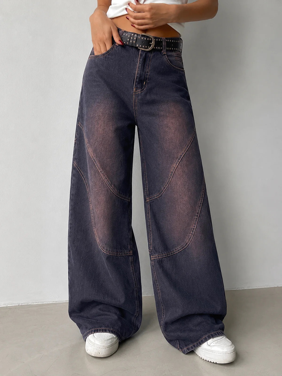 Graphite Blue // Tinted Panelled Wide Leg Jeans