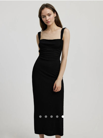 Square Neck Backless Dress // Black