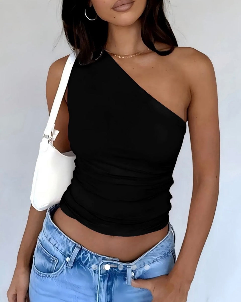 One Shoulder Tank Top // Black