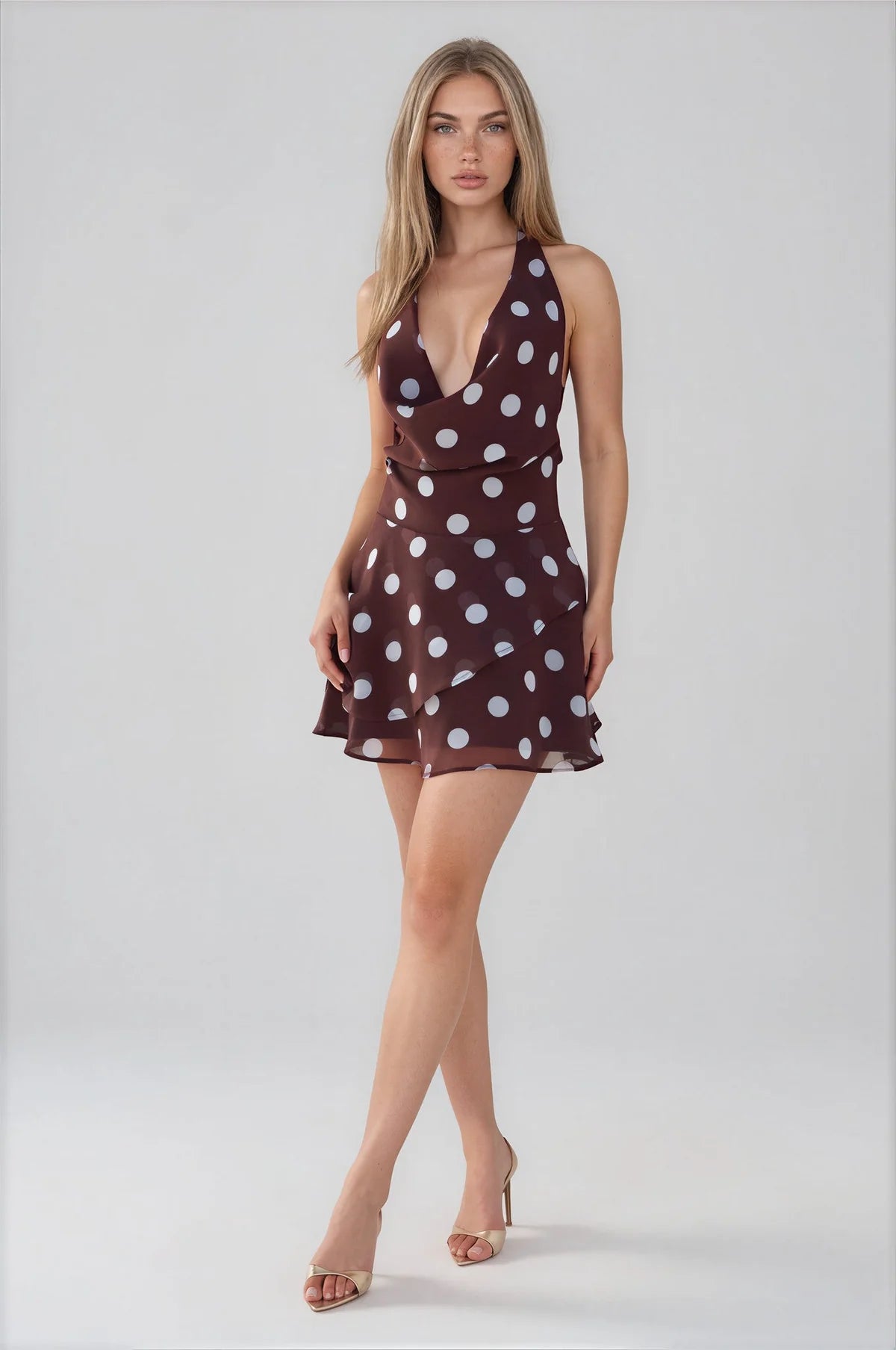 Alter Cowl Mini Dress // Choc Sky Blue Polka