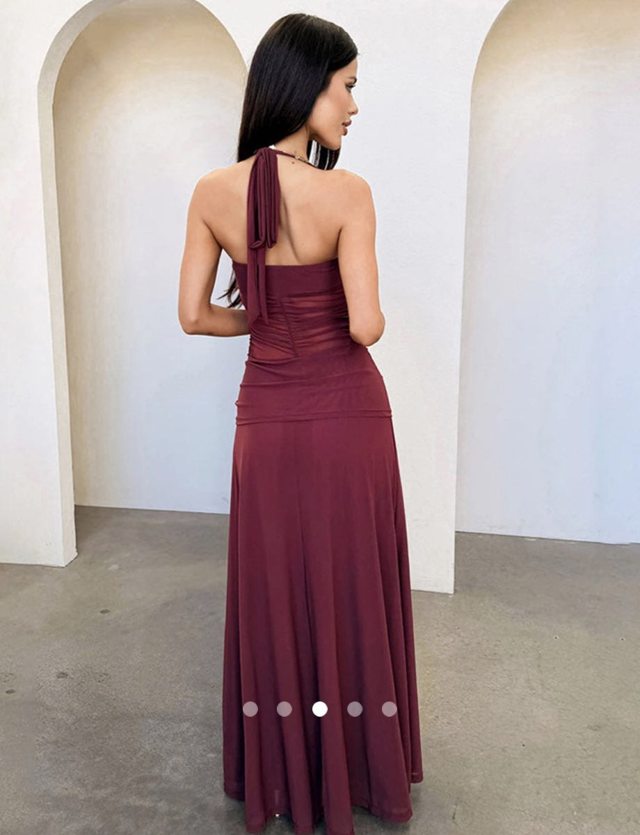 Sheer A-Line Dress // Burgundy