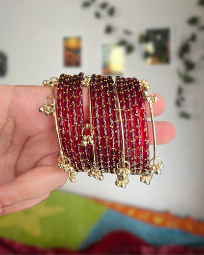 Dark Red // Rain Drop 12 Bangles + 4 Ghungroo Set