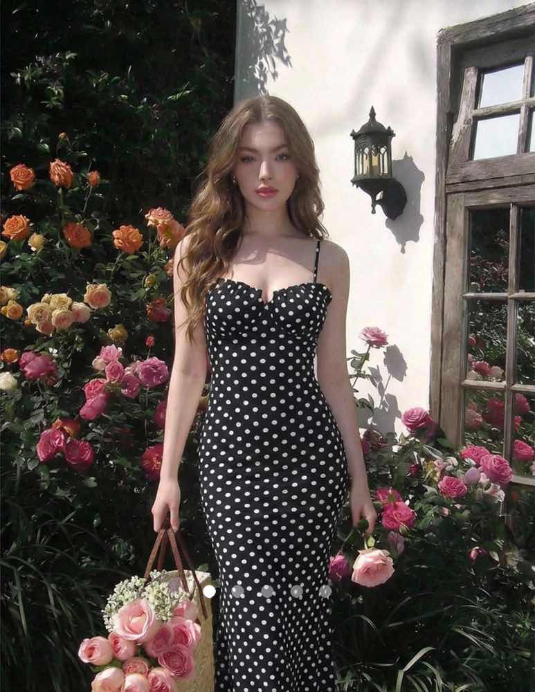 Polka Dot Fishtail Dress // Black