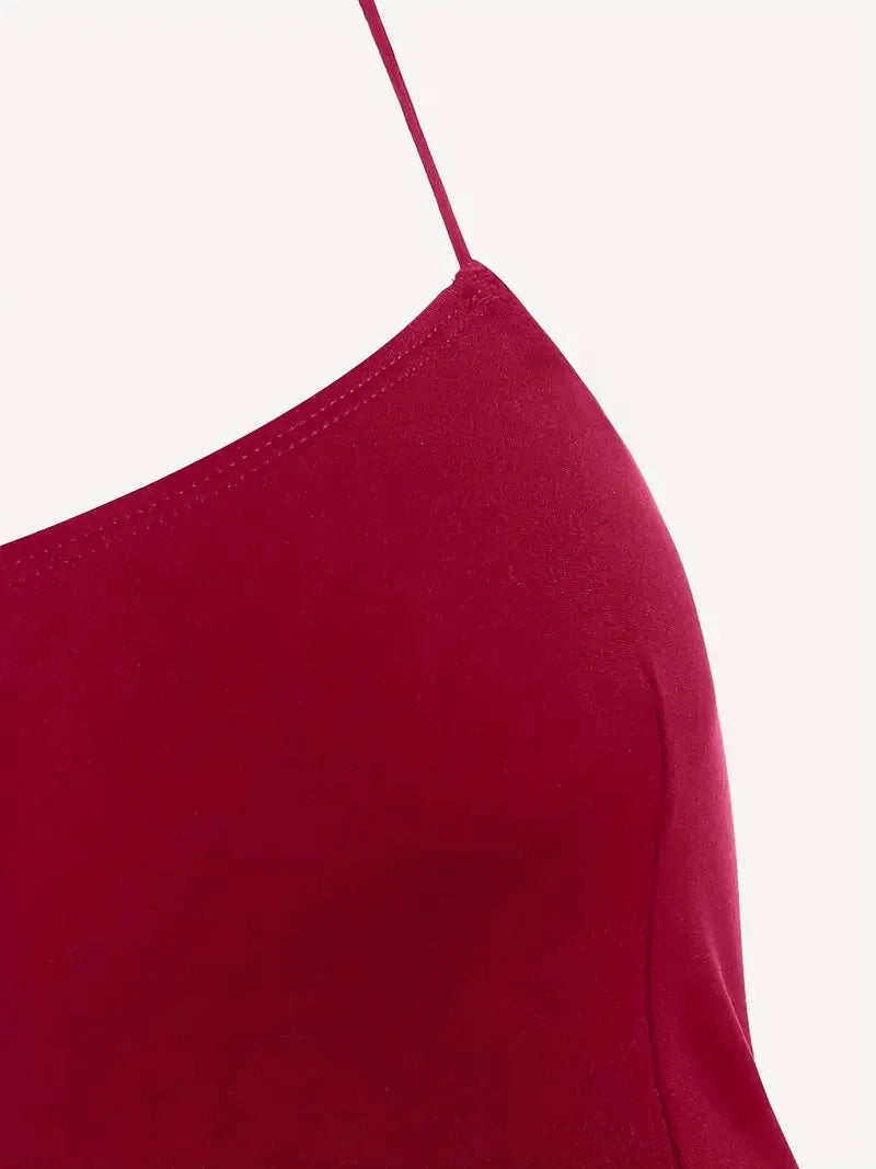 Square Neck Slit Maxi Dress // Red