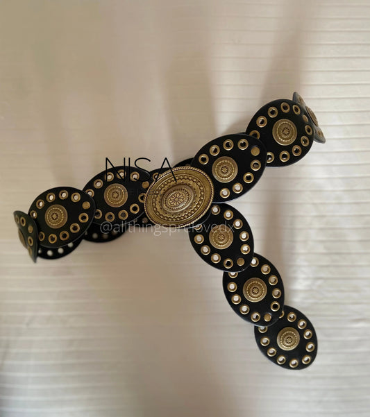 Vintage Oval Disc Belt 002 // Gold & Black