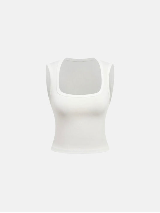 Square Neck Tank Top (Slightly Sheer) // White