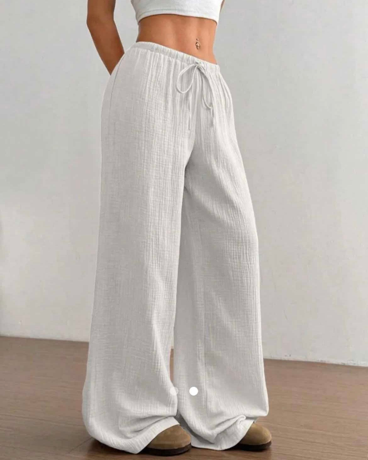 Drawstring Straight Leg Pants // White