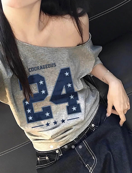 Y2K One Shoulder Tee // Grey-Blue