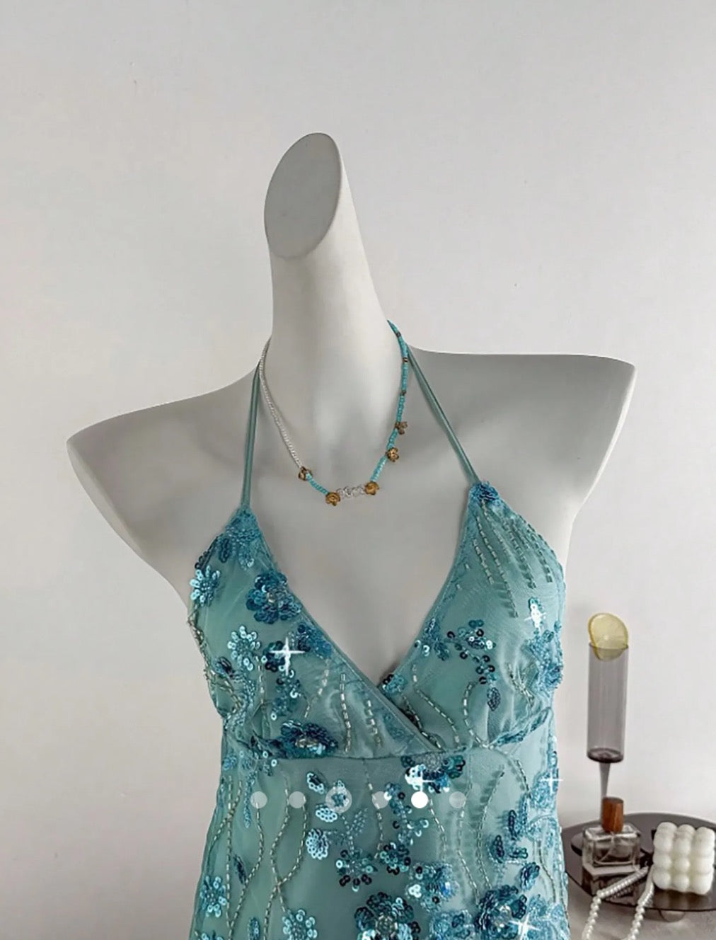 Sequin Backless Top // Turquoise